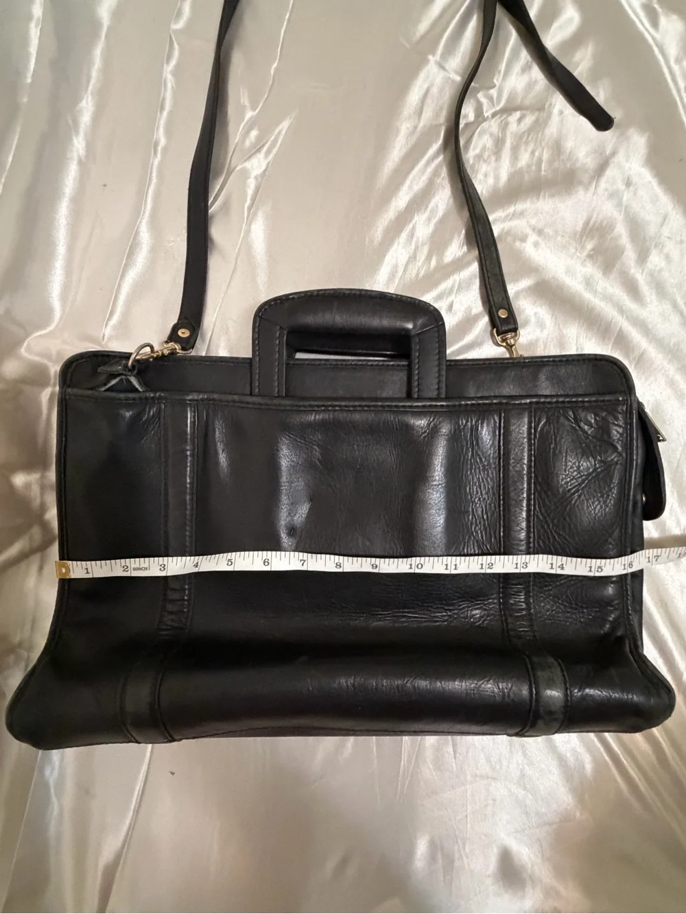 Vintage Black Genuine Leather Briefcase / Laptop Messenger Bag Shoulder Strap